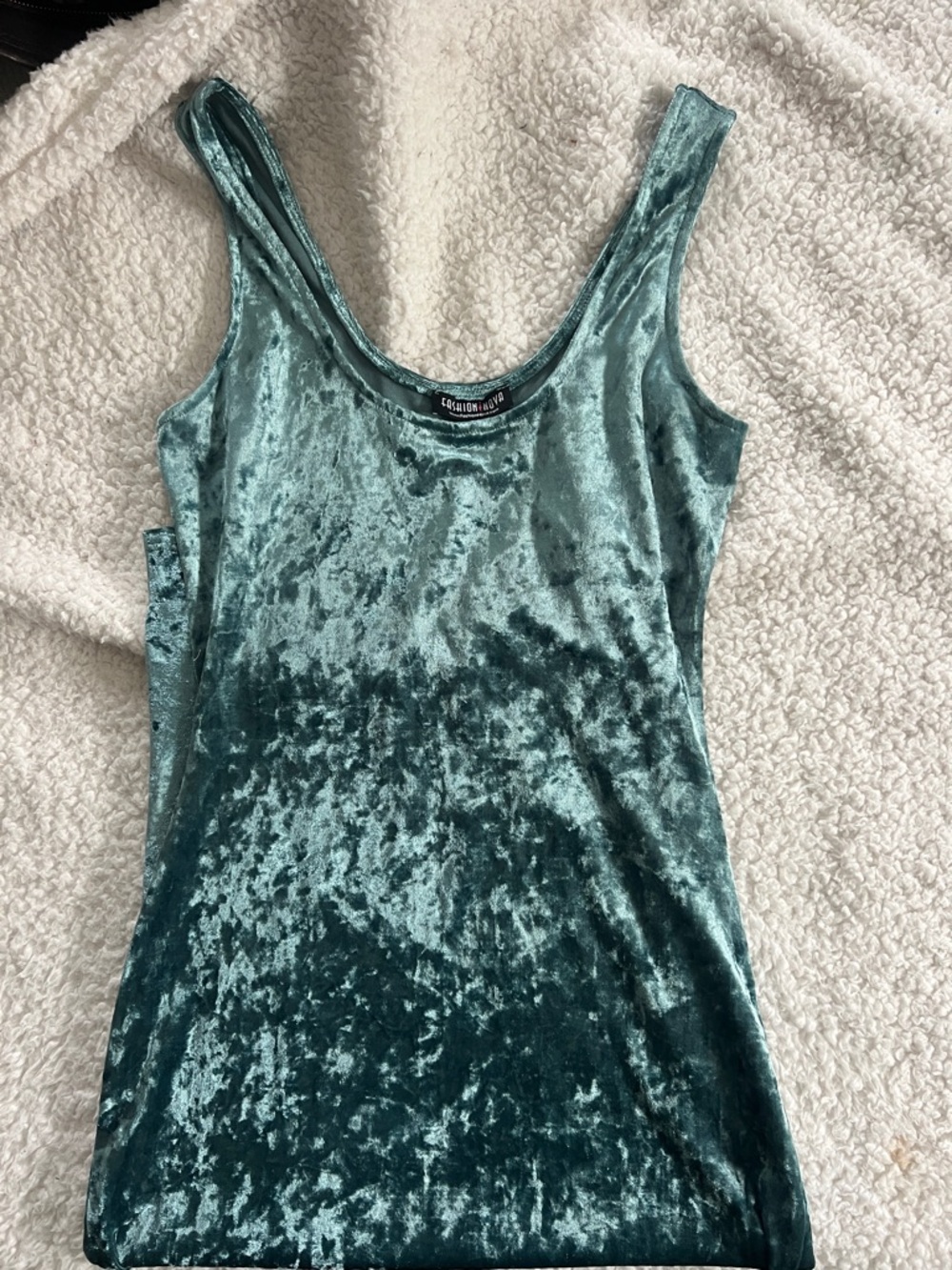 Fashion Nova Teal Crushed Velvet Scoop dress